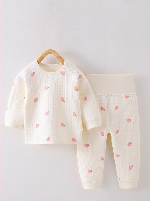 Laste kolmekihiline soe aluspesu komplekt, kõrge vöökoht kõhu kaitseks, 100% puuvill, unisex, sügis-talv.