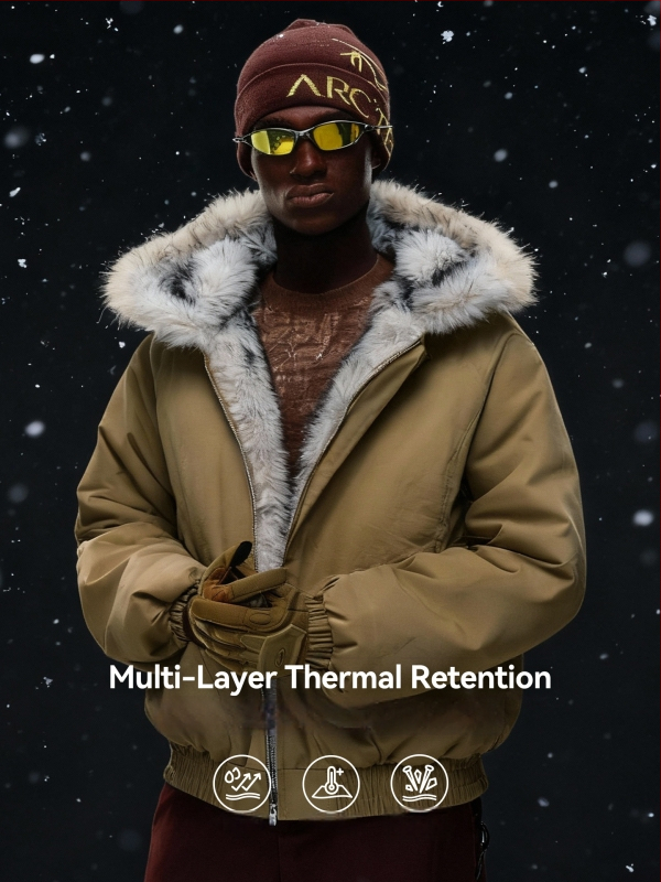 Pánska bunda s stojacím golierom, zips, polyesterová výplň, 3D kapsy, zimná sezóna 2025