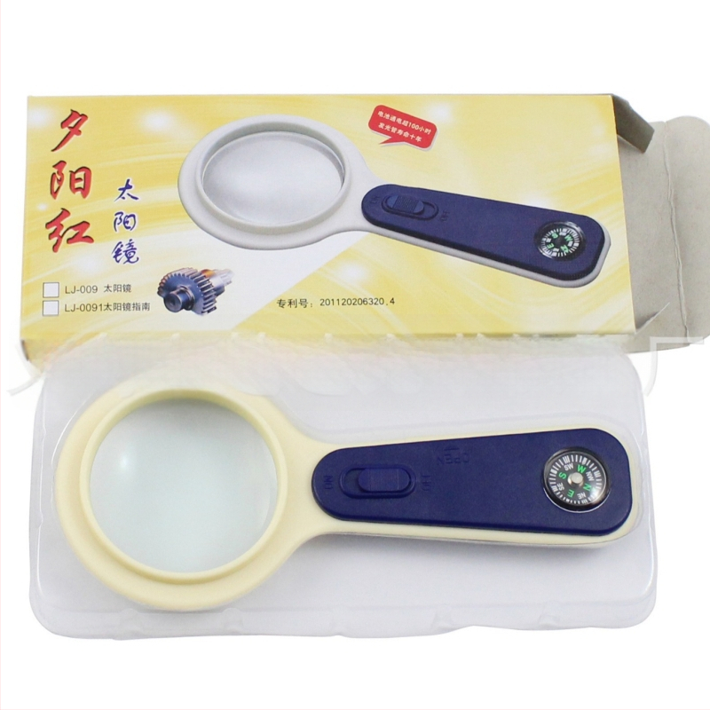 Chuda rankinė didinamoji lupa su LED apšvietimu ir kompasu, skirta skaitymui ir fizikos pamokoms