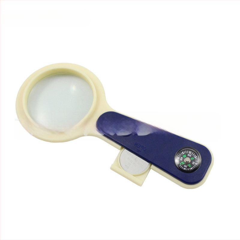 Chuda rankinė didinamoji lupa su LED apšvietimu ir kompasu, skirta skaitymui ir fizikos pamokoms