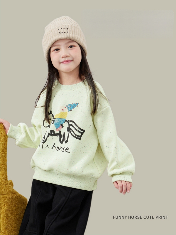 Vaikiškas medvilninis džemperis su fliso viduje, storas, su apvaliu kaklu, ilgomis rankovėmis, Cartoon raidžių raštas, 3-8 metų amžiaus, žiema ir ruduo.