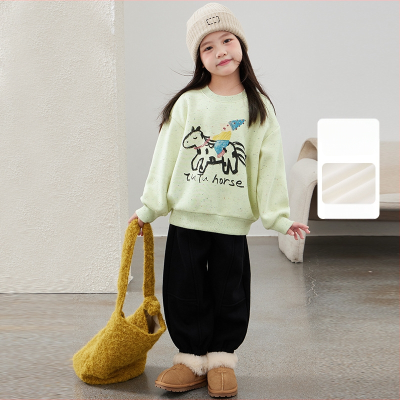 Vaikiškas medvilninis džemperis su fliso viduje, storas, su apvaliu kaklu, ilgomis rankovėmis, Cartoon raidžių raštas, 3-8 metų amžiaus, žiema ir ruduo.