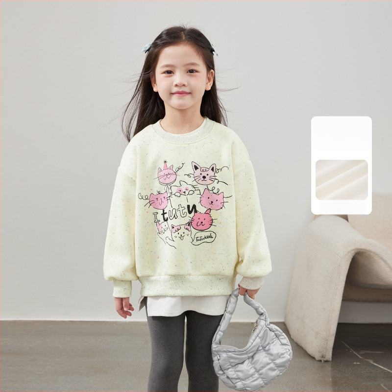 Vaikiškas medvilninis džemperis su fliso viduje, storas, su apvaliu kaklu, ilgomis rankovėmis, Cartoon raidžių raštas, 3-8 metų amžiaus, žiema ir ruduo.