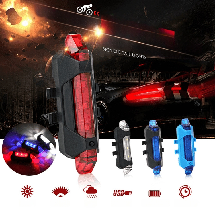 LED galinis dviračio žibintas – įkraunamas naktiniam važiavimui, įspėjamasis mirgėjantis žibintas kalnų dviračiams