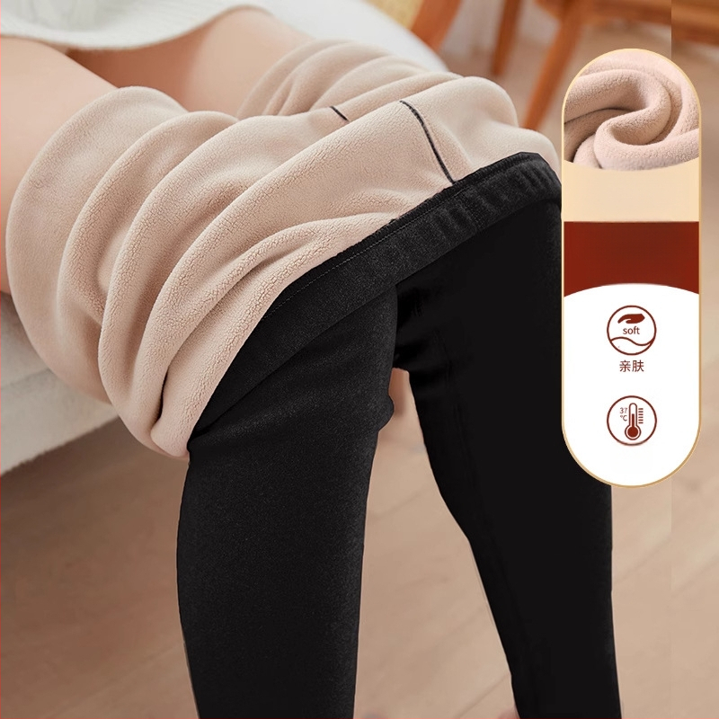 Naiste termilised legginid flisiga, sisetisega, õmblusteta, kõrge elastusega, paksud ja soojad, polüester-spandex segu 70–80%