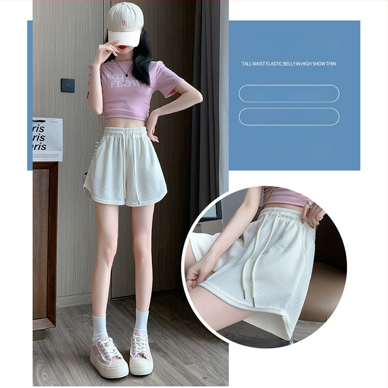 Sieviešu Ice Silk šorti - augsta josta, korejiešu stils, taisa piegriezuma, Ice Silk audums, kokvilnas elastāna maisījums