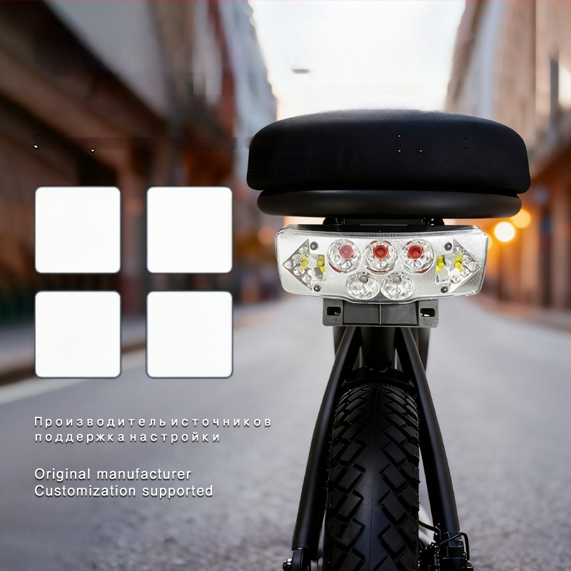 LED dviejų funkcijų galinis žibintas elektriniam dviračiui – sulankstomas, modelis D-03a, 3 LED, 36-72V, tarnavimo laikas 30000 val.