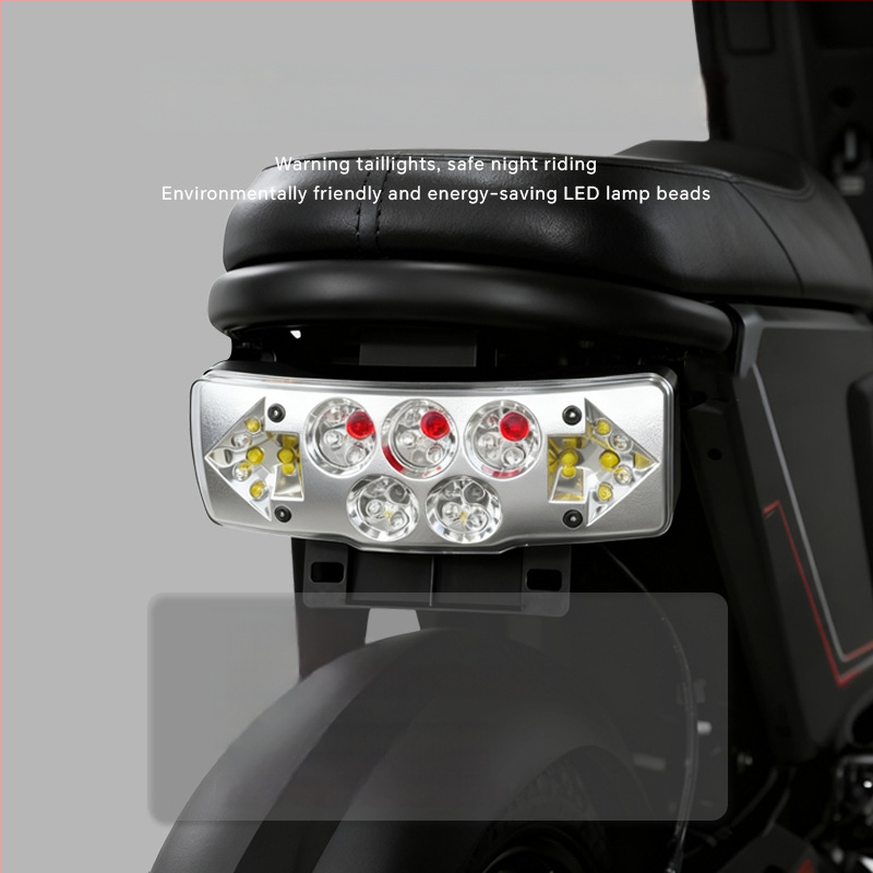 LED dviejų funkcijų galinis žibintas elektriniam dviračiui – sulankstomas, modelis D-03a, 3 LED, 36-72V, tarnavimo laikas 30000 val.