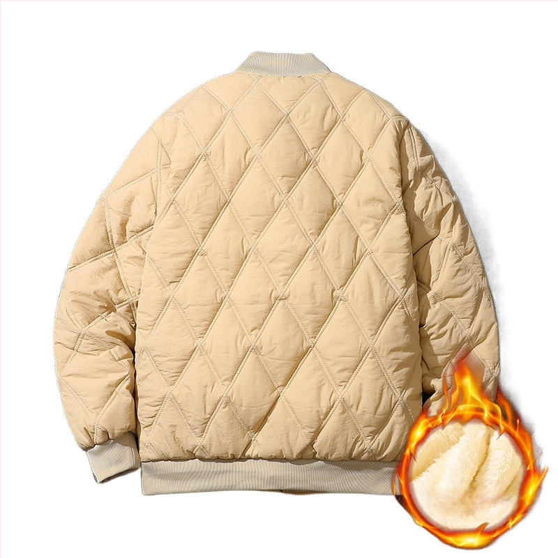 Pánska zimná prešívaná bunda, voľný strih, výplň z imitácie hodvábu a bavlny, fleecová podšívka, bez kapucne