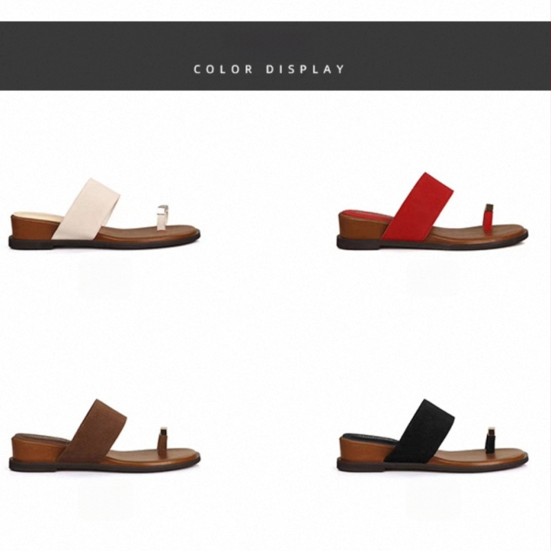 Puhkuslikud slip-on sandaalid varbalõngaga, 4 cm kõrgune tõstmine, pealne ja siserõhk kiudmaterjalist, kummist tald, ümmargune varvas