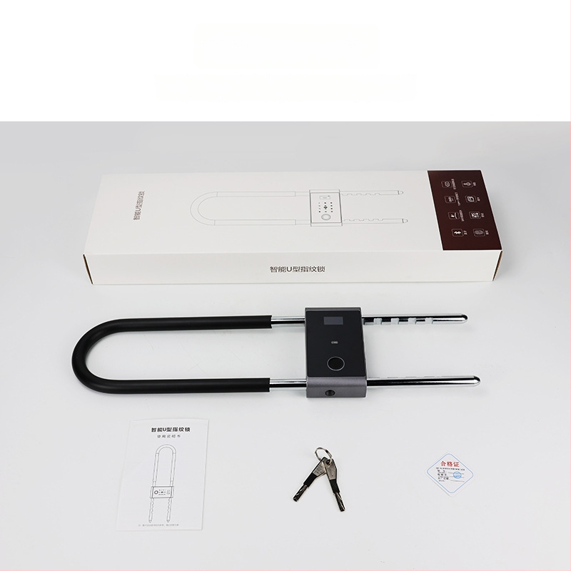 U‑formas elektroniskā slēdzene stikla durvīm ar pirksta nospiedumu, paroli un atslēgu — Pēdu nospiedumu glabāšana: 100; Atvērumi: >100000; Skenera laiks: <0,3 s; Viltīga atpazīšana: <0,15%; Strāvas padeve: DC