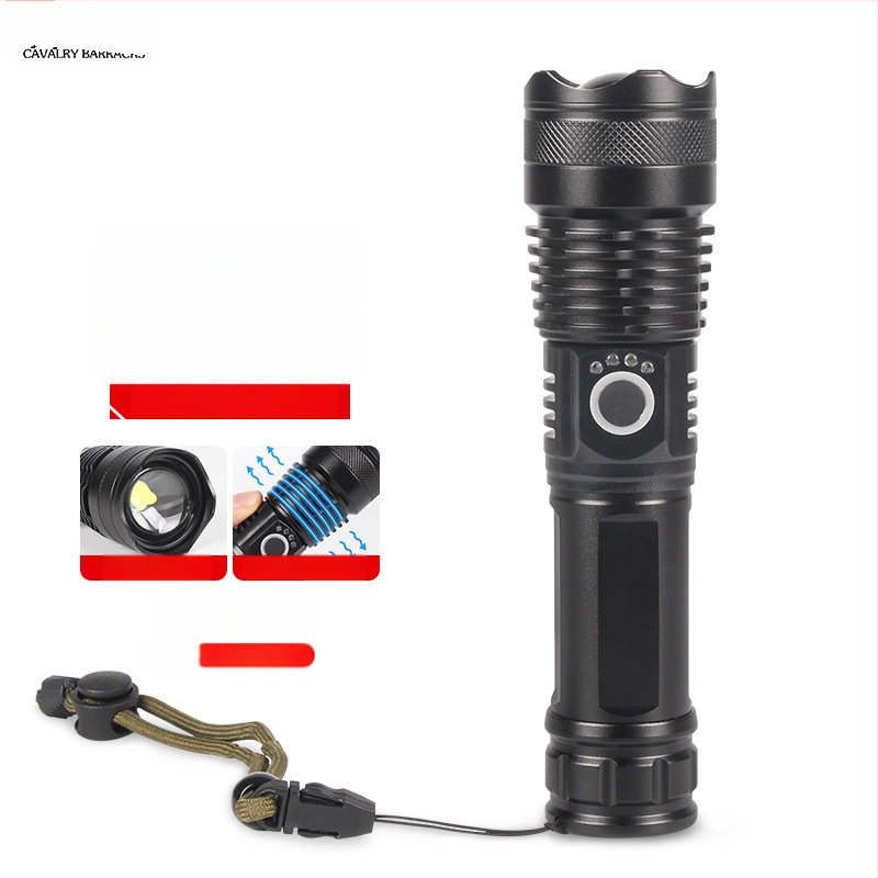 Ručná LED baterka s nastaviteľným zoomom, dosah 1000 m, dobíjateľná, vodeodolná