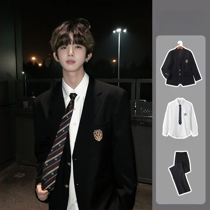 Jaapani stiilis meeste kooliülikond, kahe nupuga plaks, Notch lapel, kitsas lõige, polüesterkiudude segu, kevad 2025