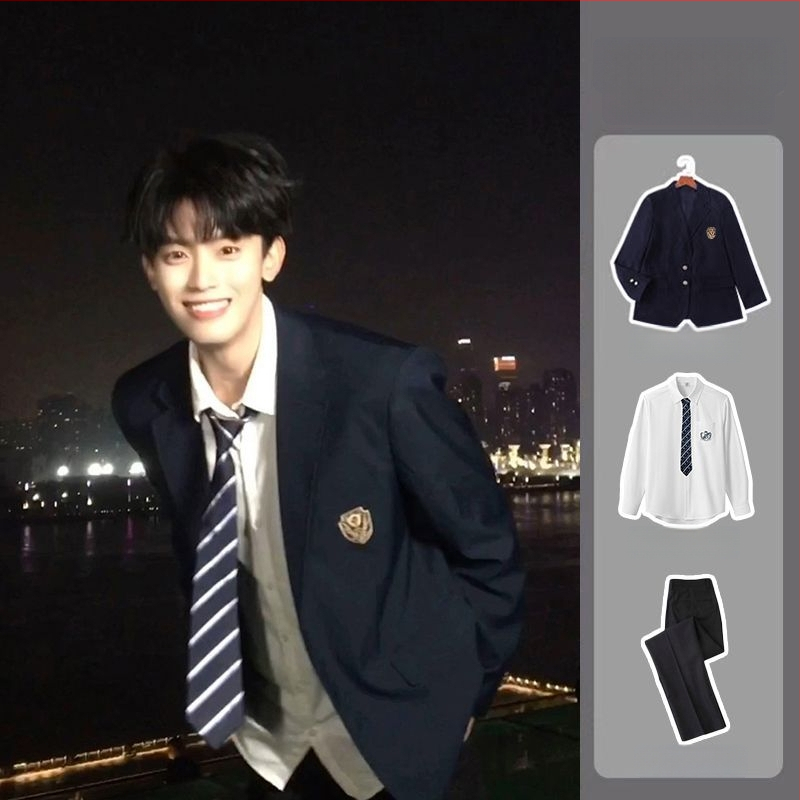 Jaapani stiilis meeste kooliülikond, kahe nupuga plaks, Notch lapel, kitsas lõige, polüesterkiudude segu, kevad 2025