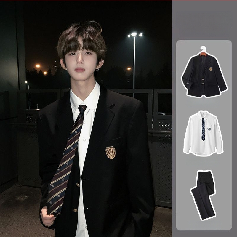 Jaapani stiilis meeste kooliülikond, kahe nupuga plaks, Notch lapel, kitsas lõige, polüesterkiudude segu, kevad 2025