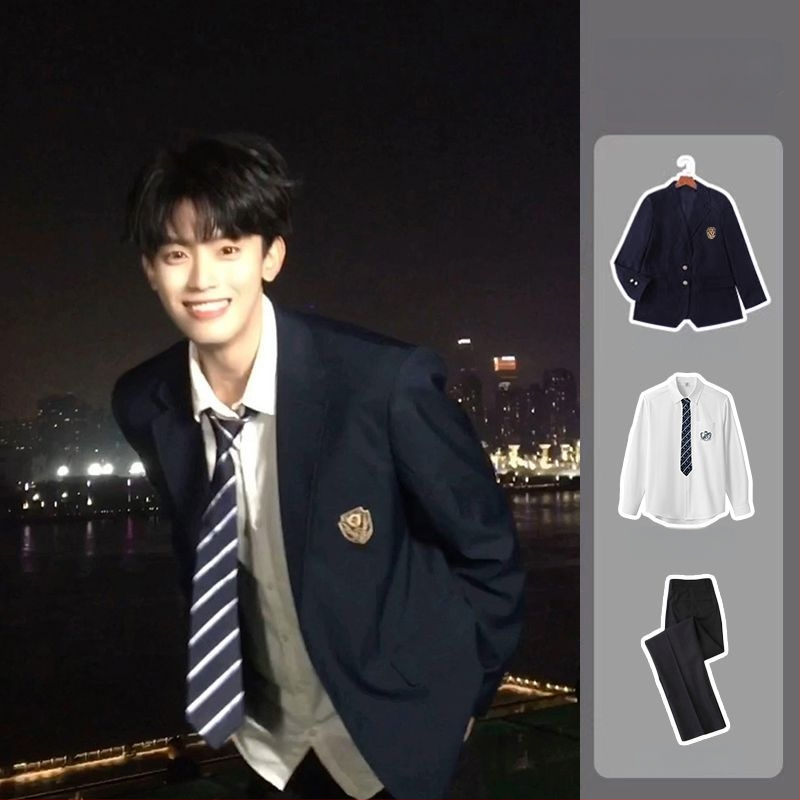 Jaapani stiilis meeste kooliülikond, kahe nupuga plaks, Notch lapel, kitsas lõige, polüesterkiudude segu, kevad 2025