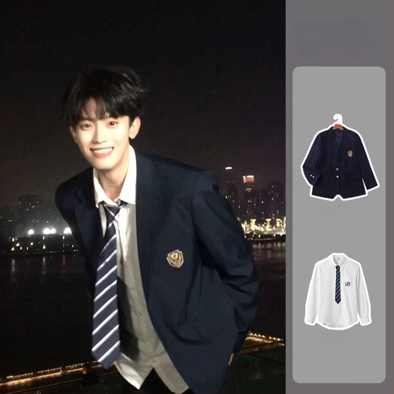 Jaapani stiilis meeste kooliülikond, kahe nupuga plaks, Notch lapel, kitsas lõige, polüesterkiudude segu, kevad 2025