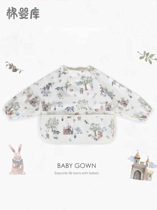 Unisex vandeniui atsparus plonas kūdikių valgymo smock, 100% poliesteris, rankų piešimo raštas, keturi sezonai, tinkamas kūdikiams ir 1–3 metų vaikams, saugos klasė A