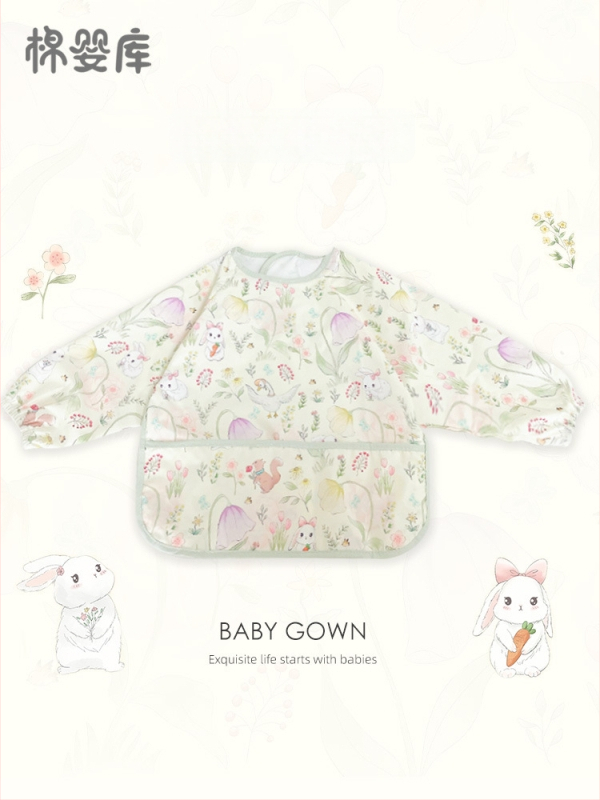 Unisex vandeniui atsparus plonas kūdikių valgymo smock, 100% poliesteris, rankų piešimo raštas, keturi sezonai, tinkamas kūdikiams ir 1–3 metų vaikams, saugos klasė A