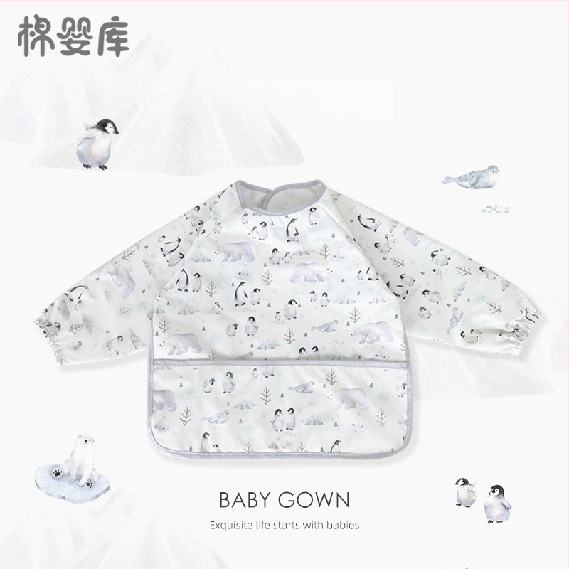 Unisex vandeniui atsparus plonas kūdikių valgymo smock, 100% poliesteris, rankų piešimo raštas, keturi sezonai, tinkamas kūdikiams ir 1–3 metų vaikams, saugos klasė A