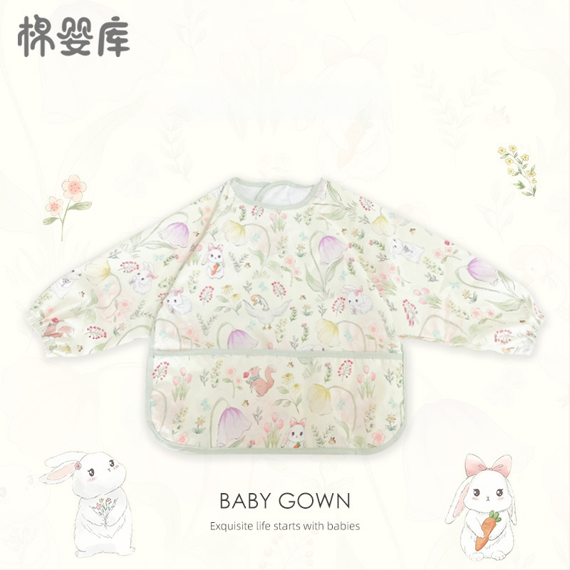 Unisex vandeniui atsparus plonas kūdikių valgymo smock, 100% poliesteris, rankų piešimo raštas, keturi sezonai, tinkamas kūdikiams ir 1–3 metų vaikams, saugos klasė A