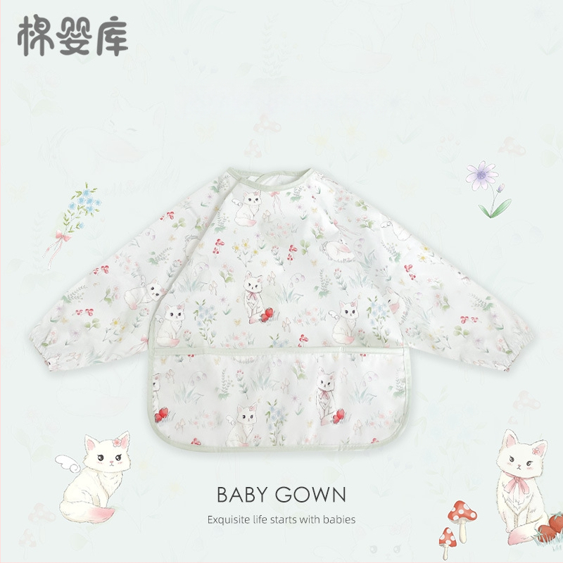 Unisex vandeniui atsparus plonas kūdikių valgymo smock, 100% poliesteris, rankų piešimo raštas, keturi sezonai, tinkamas kūdikiams ir 1–3 metų vaikams, saugos klasė A