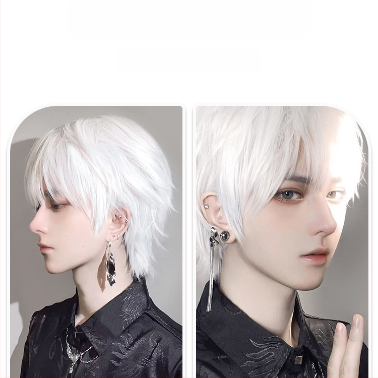 Vyrų COS paruka, trumpa šukuosena, medžiaga: vietinis šilkas, modelis 524, mechaninė konstrukcija, dažymas be kaitinimo, pūkuotas ir natūralus įvaizdis, prekinis ženklas Mera Silk