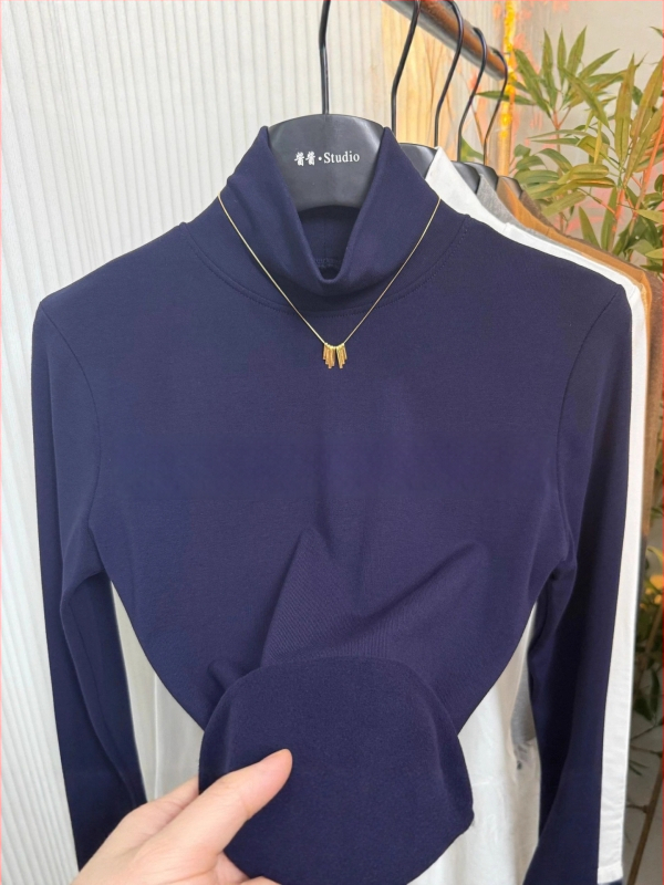 Ecocosy kõrge kaelaga alus-T-särk, 95% puuvill, ühetooniline muster, slim sobivus