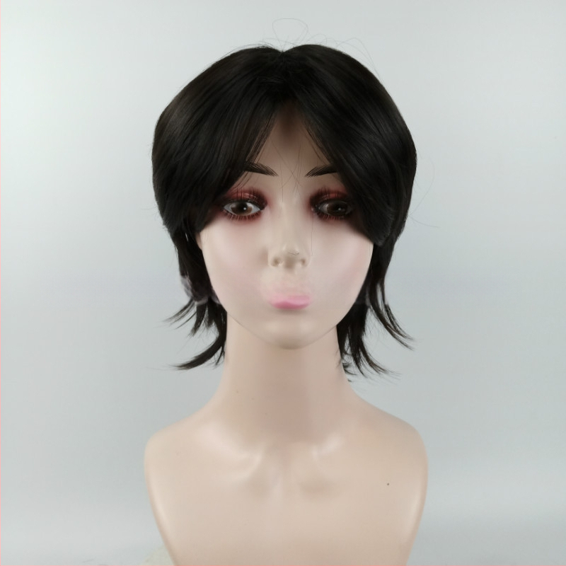 Vyriška perukė su trumpais tiesiais plaukais, karščiui atsparios sintetinės medžiagos, modelis 329, vidurinė dalis, galima dažyti, cosplay paruošta