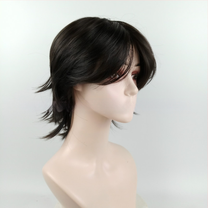 Vyriška perukė su trumpais tiesiais plaukais, karščiui atsparios sintetinės medžiagos, modelis 329, vidurinė dalis, galima dažyti, cosplay paruošta