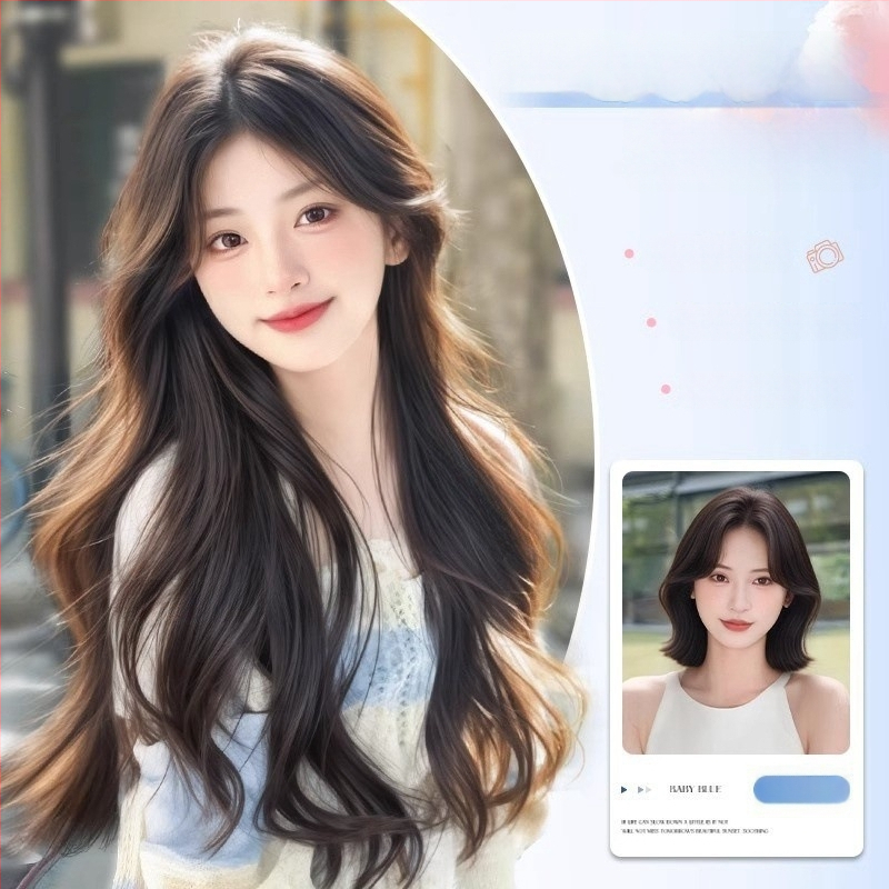 Sieviešu paruka ar garām viļņainām matiem, viengabala, dabisks apjoms, modelis 1124-Big Wave, augstas temperatūras šķiedra