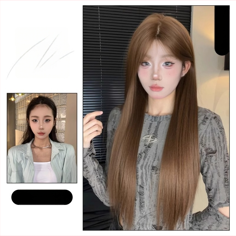 Paruka Kenny wig: prirodzený štýl, dlhé rovné vlasy so šikmými ofinami, vlasy z vlákna odolného voči vysokým teplotám, model: kompletné zakrytie hlavy, vhodné pre ženy