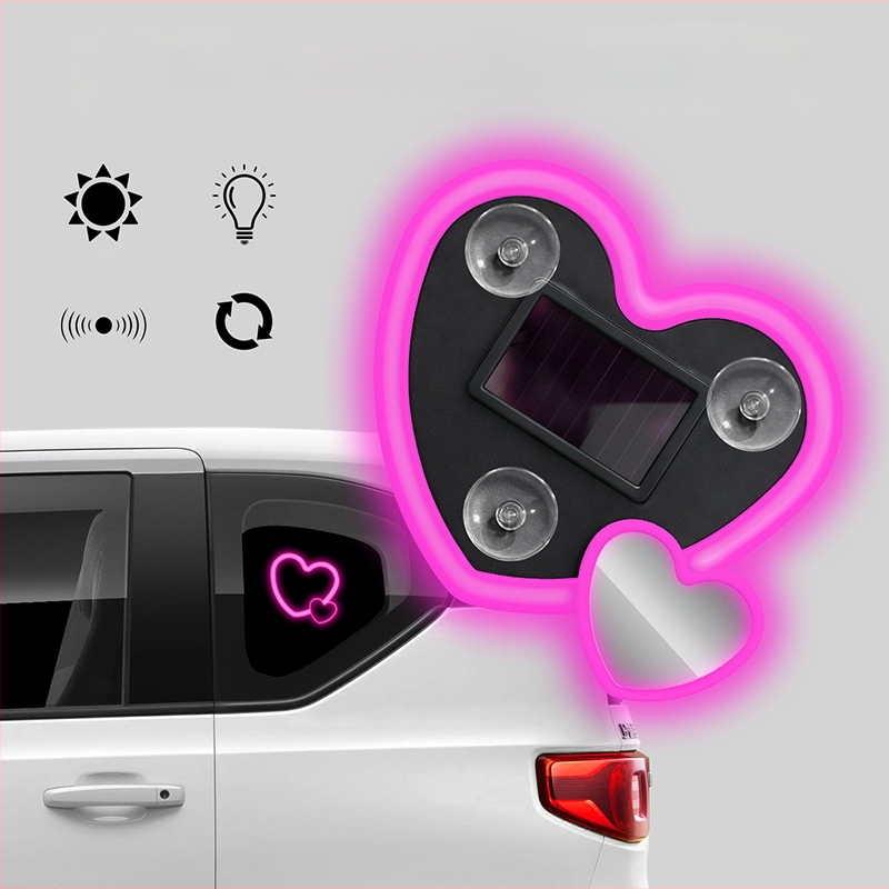 Automašīnas iekšējais LED atmosfēras apgaismojums sirds formā – saules enerģija, ABS, 5V, 0.1A, 0.5W. Modelis Solar Heart Atmosphere Light 01