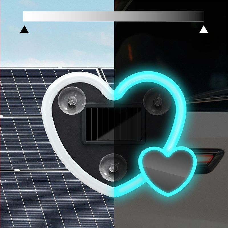 Automašīnas iekšējais LED atmosfēras apgaismojums sirds formā – saules enerģija, ABS, 5V, 0.1A, 0.5W. Modelis Solar Heart Atmosphere Light 01