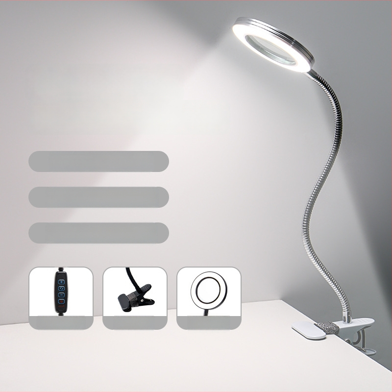 Varjuta LED ilulamp suurendava lupaga – USB-toega laualamp juukse, kulmud ja tätoveeringute jaoks (Mudelis SL825, metalne abažuur, CRI ≥90)