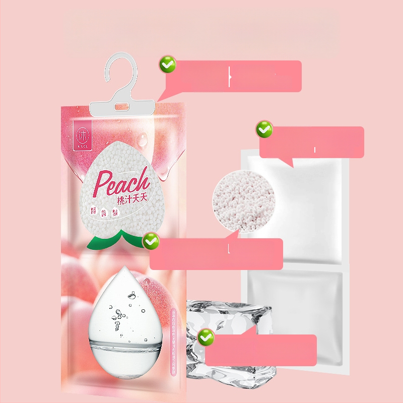 Käepärast rippuv desikantkott riidekapile, magamistuppa ja ühiselamusse – niiskuse neelaja valge virsiku lõhnaga, 0,23 kg