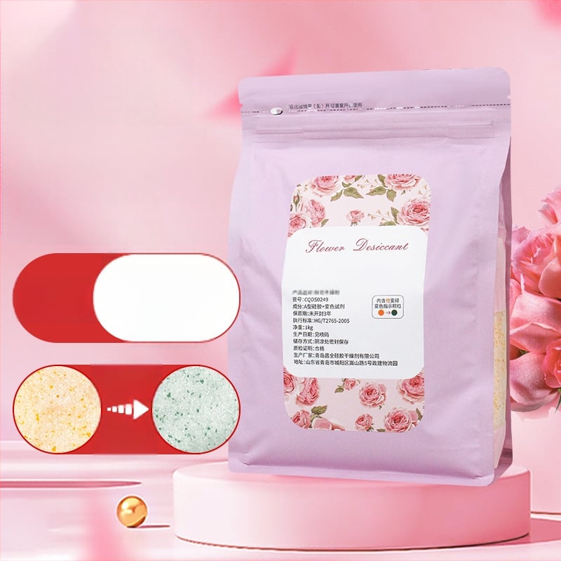 Zsákos szárított virágok deszikkáló anyaga, 1 kg, narancs-fehér színváltó silikagél, kamilla és rózsa DIY mintákhoz