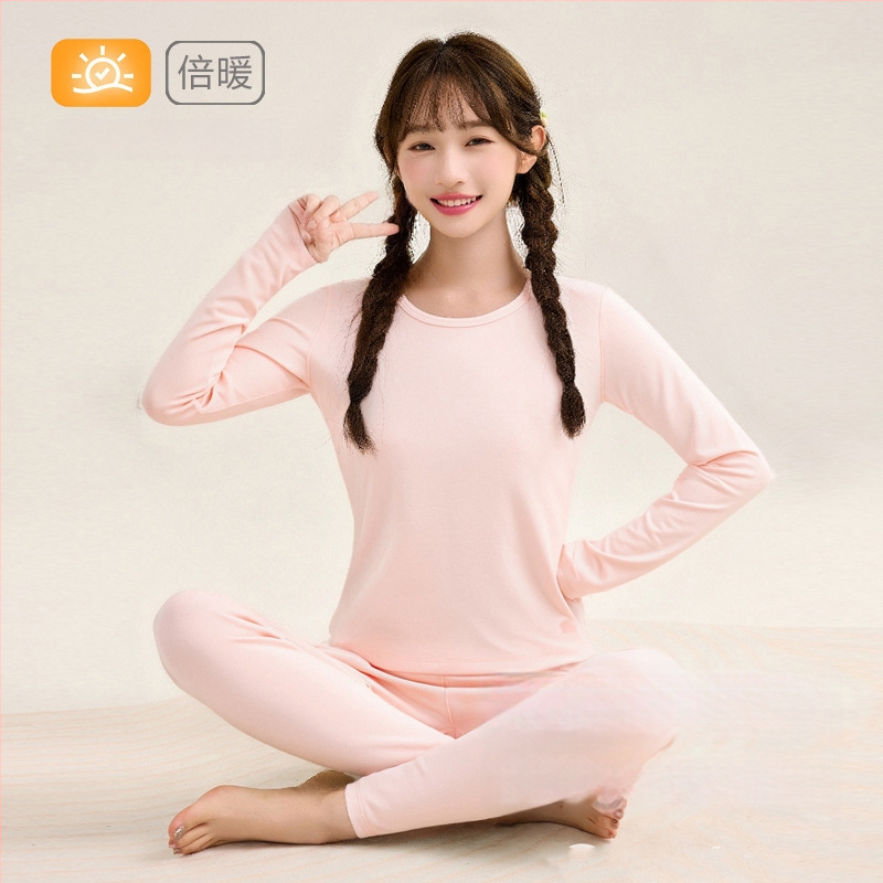 Tüdrukute sooja kodu komplekt, 95% puuvill, 5% elastaan, 280 g villase-stretch puuvill, harjatud pehme, paks, ümmargune kaelus, sügis-talv, vanus 8+