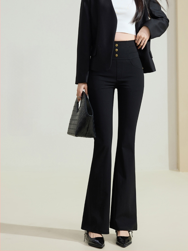 Kõrge talje Bootcut igapäevased püksid, nailon-elastaani kootud kangas, minimalistlik stiil, kevad 2025