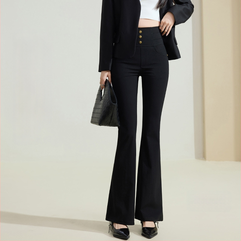 Kõrge talje Bootcut igapäevased püksid, nailon-elastaani kootud kangas, minimalistlik stiil, kevad 2025