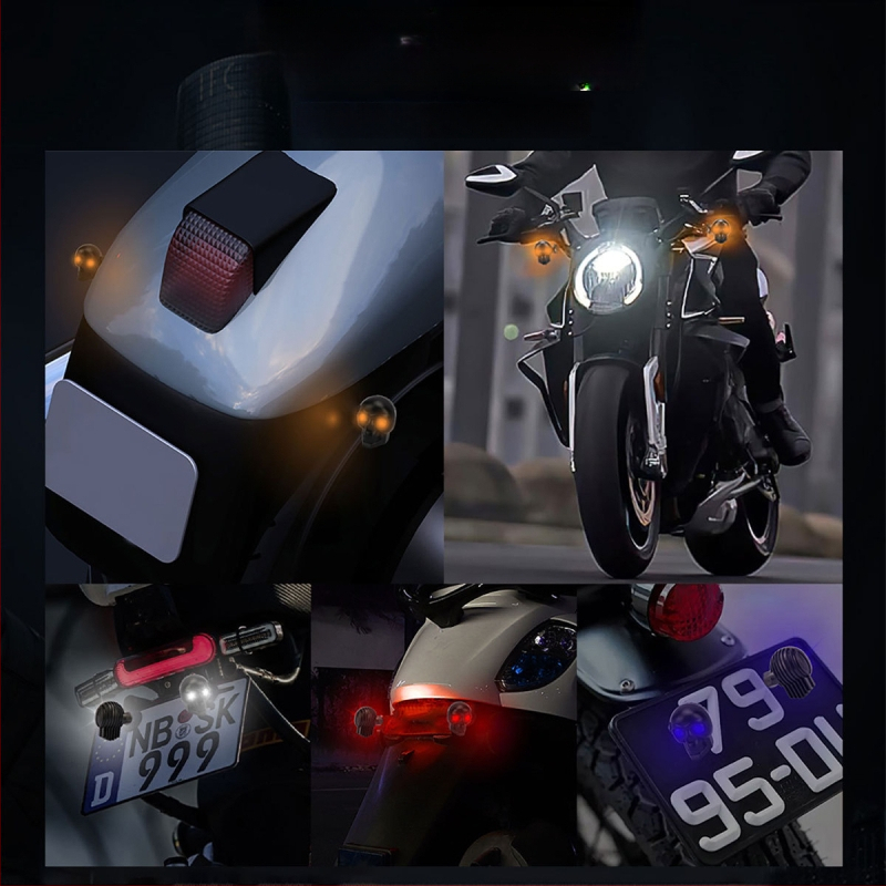 Motorratta LED lisatuli kolju kujunduse ja ērglis silma valgusega – 12V, ABS, mudel motor235, tööiga 50000 h, ühilduv mootorratta suunvalgustitega