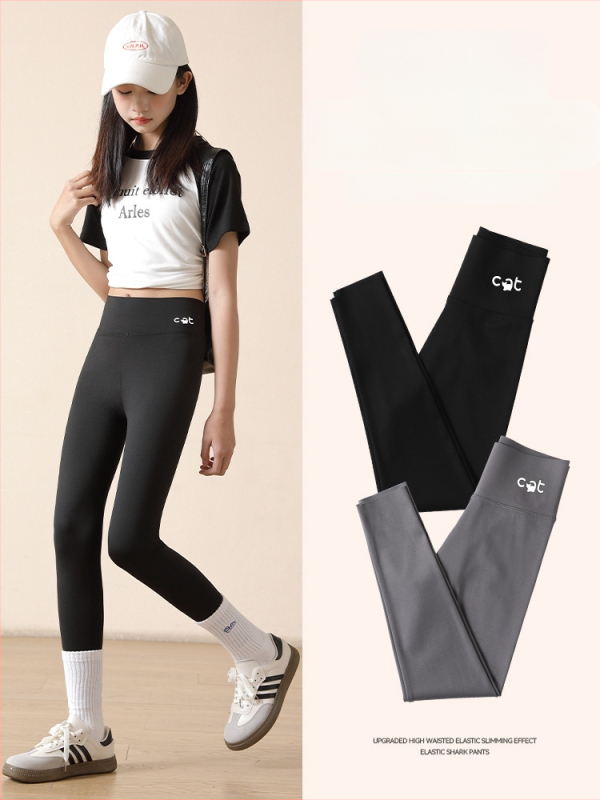 Mergaitėms skirtos legginai su ryklio atspaudu, aukšta juosta, nailonas 81,2%, ilgis 9/10, elastinė juosta, pavasaris 2024, vaikams nuo 8 metų (140 cm+)