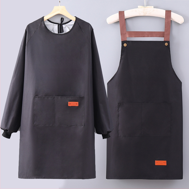 Virtuves priekšauts ar garām piedurknēm, ūdensizturīgs un eļļas noturīgs, poliesters, pieaugušajiem, catering