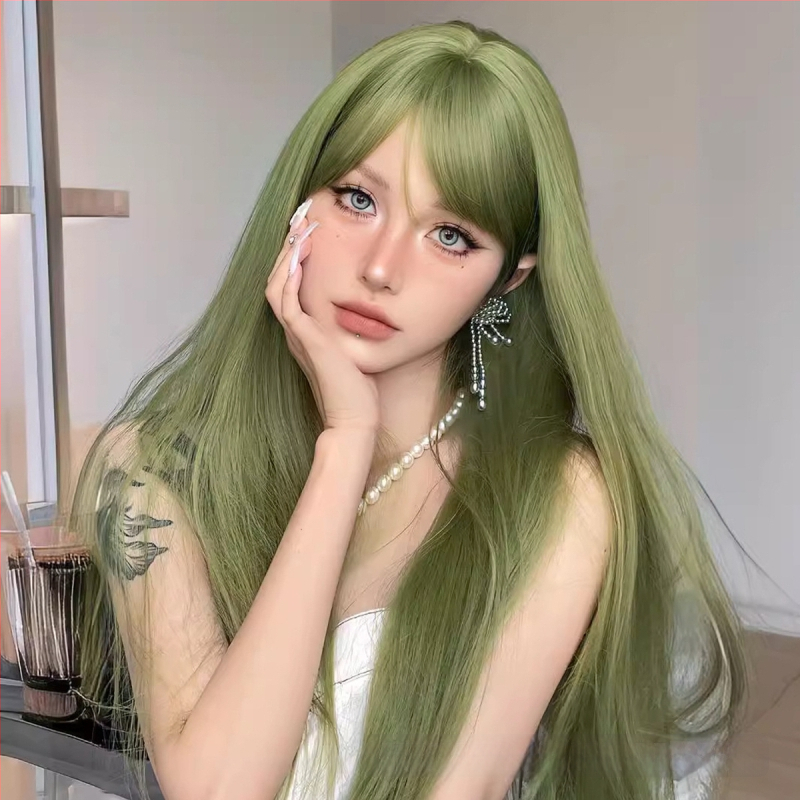 Garā taisna parūka ar bangs, augstas temperatūras šķiedras, dabisks stils, mehāniska konstrukcija, modelis: Fruit Hood