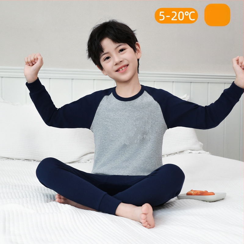 Laste 100% puuvillast termilise aluskomplekti – antibakteriaalne, ümmarguse kaelusega top ja püksid, vanus 3–8 aastat