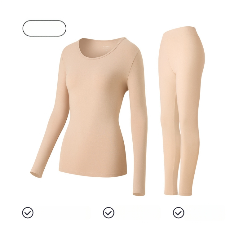 Moterų medvilninis terminis komplektas baziniam sluoksniui: ilgomis rankovėmis viršūnė ir kelnės su apvaliu kaklu, 181–200 g/m², 95–100% medvilnė, išlaiko šilumą