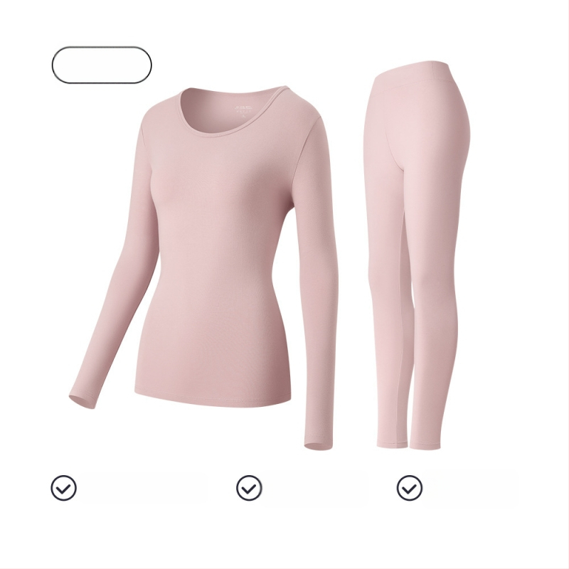 Moterų medvilninis terminis komplektas baziniam sluoksniui: ilgomis rankovėmis viršūnė ir kelnės su apvaliu kaklu, 181–200 g/m², 95–100% medvilnė, išlaiko šilumą