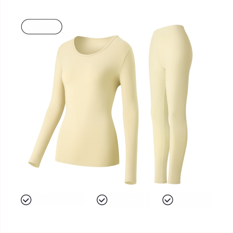 Moterų medvilninis terminis komplektas baziniam sluoksniui: ilgomis rankovėmis viršūnė ir kelnės su apvaliu kaklu, 181–200 g/m², 95–100% medvilnė, išlaiko šilumą