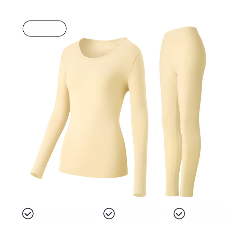 Moterų medvilninis terminis komplektas baziniam sluoksniui: ilgomis rankovėmis viršūnė ir kelnės su apvaliu kaklu, 181–200 g/m², 95–100% medvilnė, išlaiko šilumą
