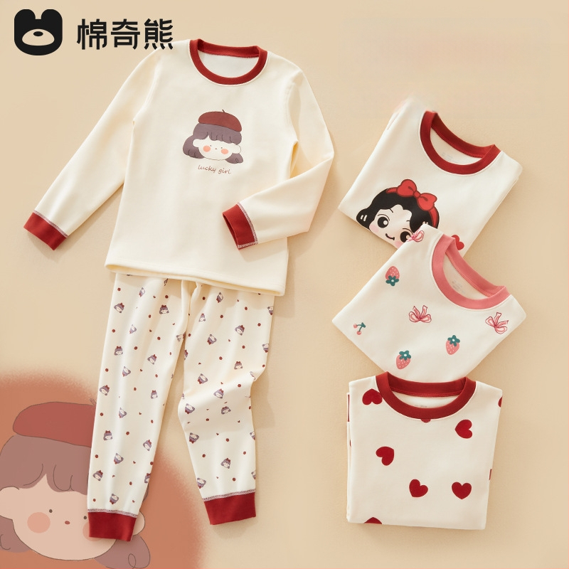 Vaikų pižamų komplektas - 95% medvilnė, 5% elastanas, antibakterinis, rudens–žiemos, unisex, princesės stilius, karikatūros raštas